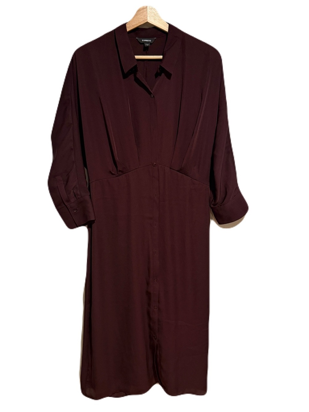 Express Burgundy Button-Front Midi Shirt Dress